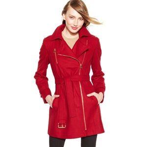 Michael Kors Red Belted Wool Walker Coat